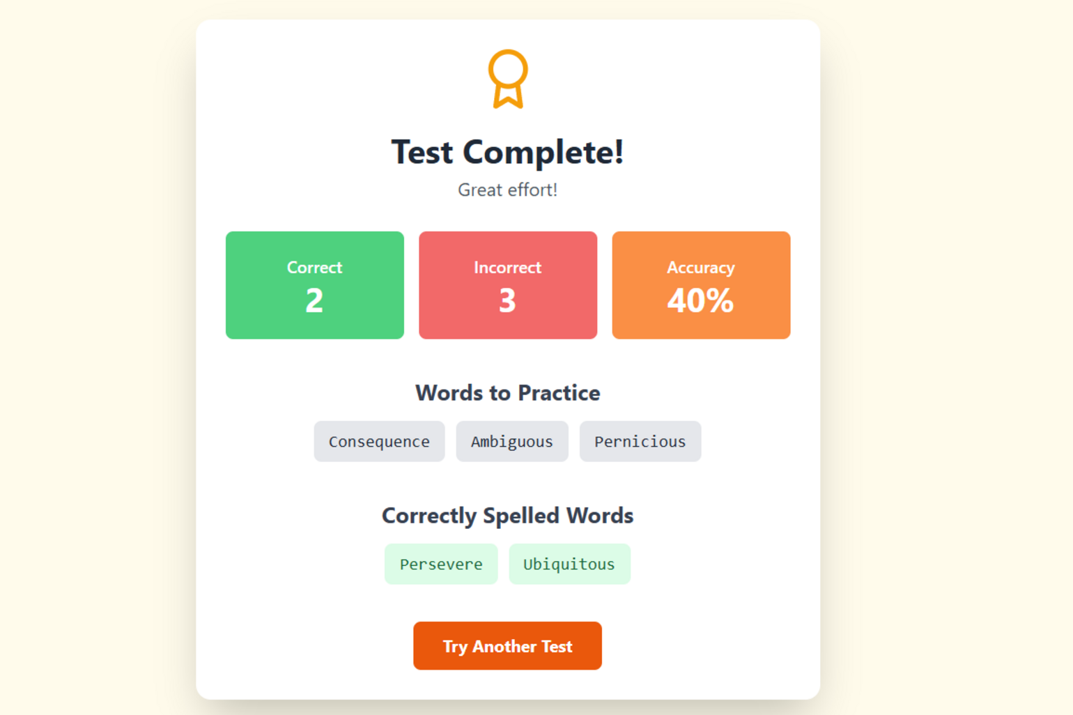 Spelling Test Diagnostic Results and Report Card
